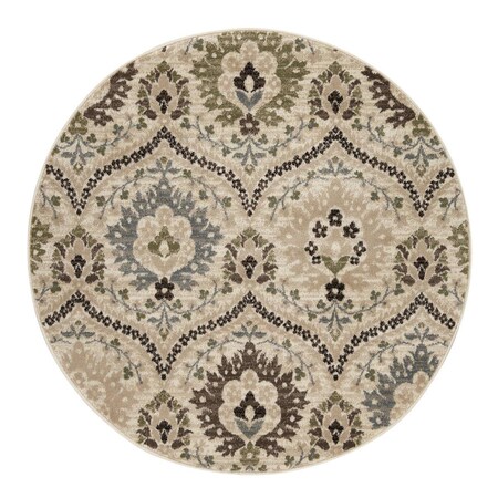 Palacedesigns 8 ft. Floral Stain Resistant Round Area Rug - Ivory - Gray & Olive PA3674661